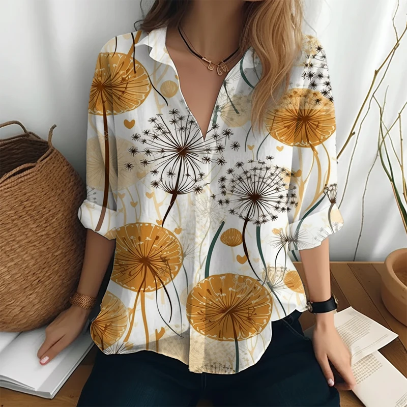 

Рубашка женская Повседневная с длинным рукавом и 3D-принтом одуванчика