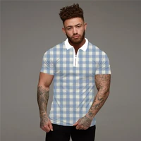 2022 spring and summer new mens patchwork zipper polo shirt short sleeved slim casual striped houndstooth polo shirt s 5xl