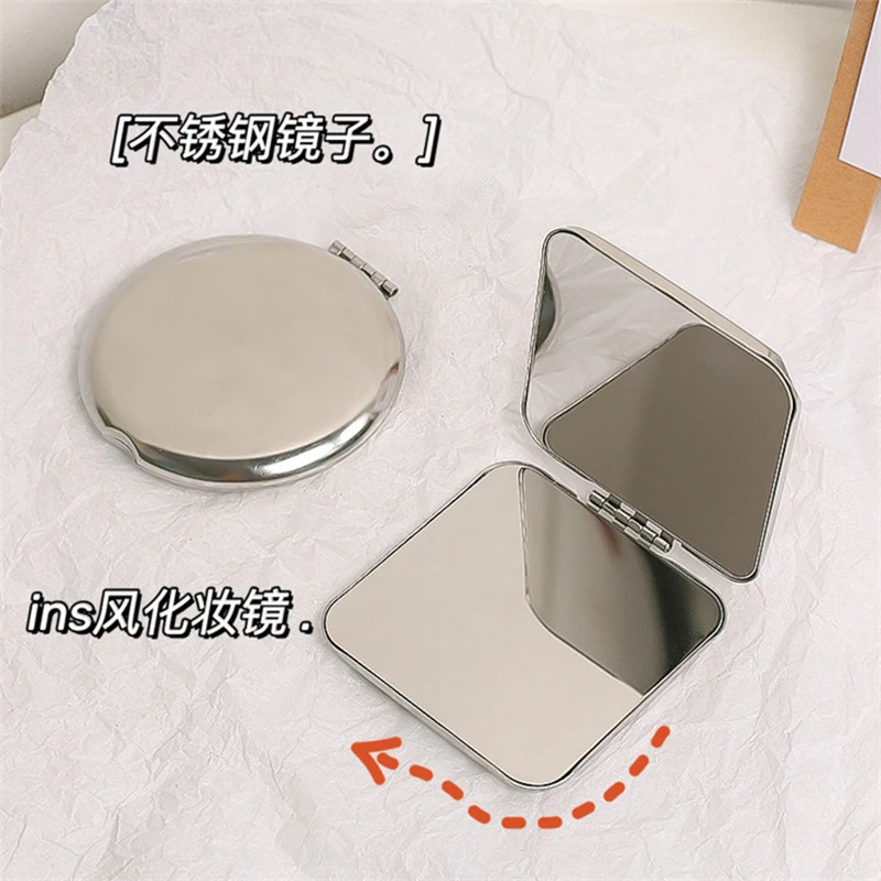 Ins портативное простое двухстороннее зеркало для макияжа из нержавеющей стали