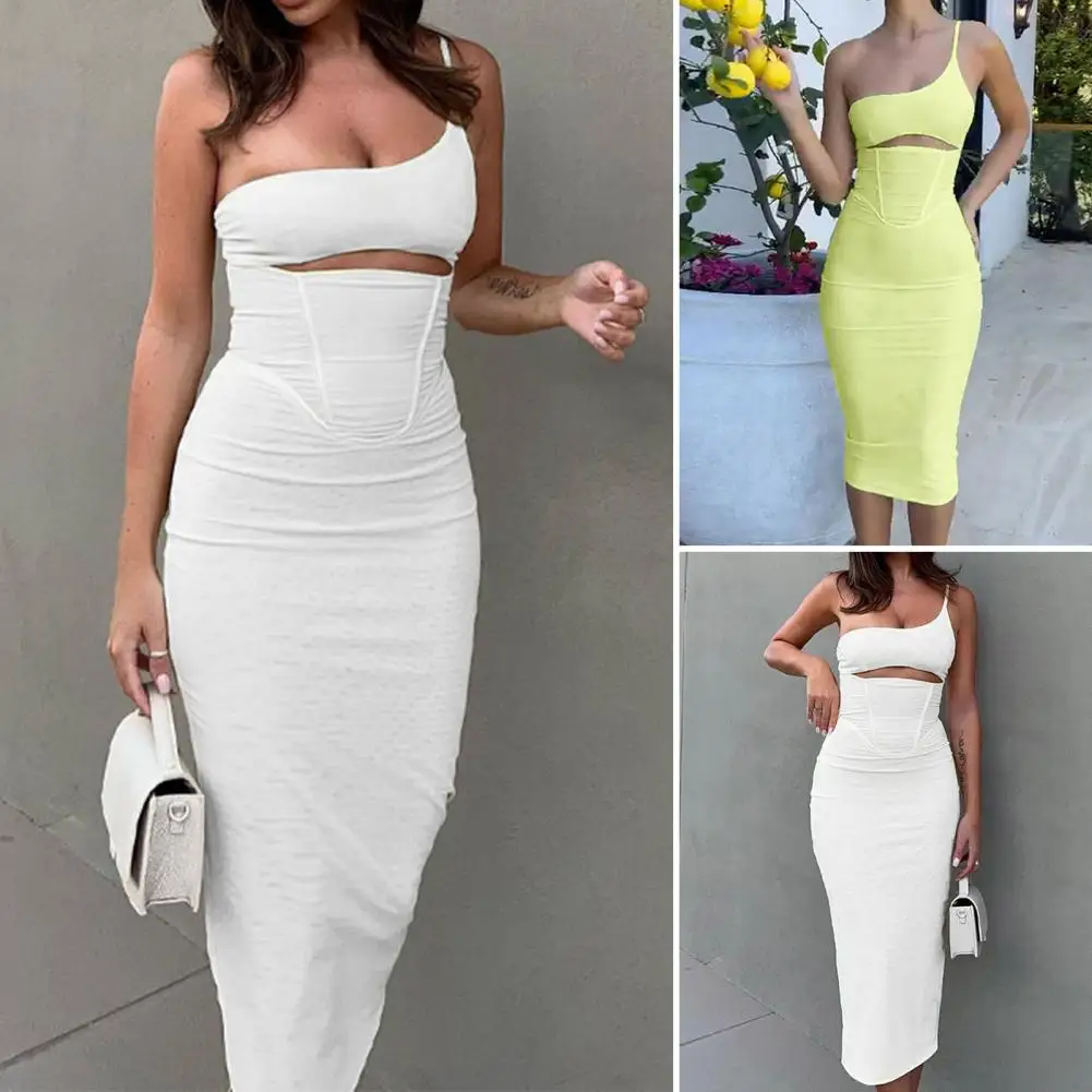 

Women Front Hollow High Waist Hip Wrap Dress One Shoulder Sling Sleeveless Bandeau Bodycon Long Dresses for women 2022 Vestidos