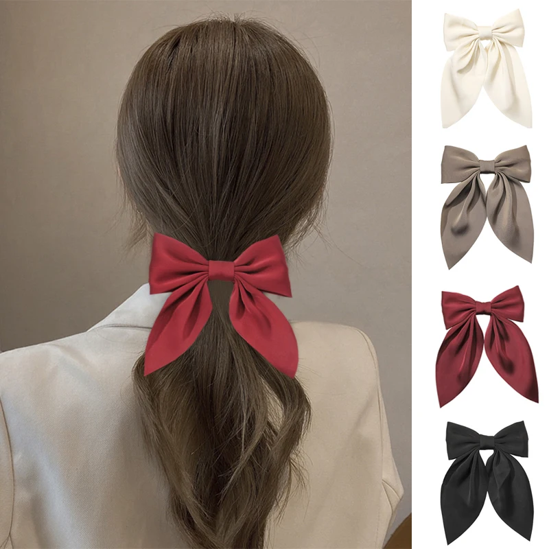 

Korean New Large Bow Hairpins Double layer Big Bowknot Stain Barrettes Summer Women solid Color Ponytail Clip Hair Accessories