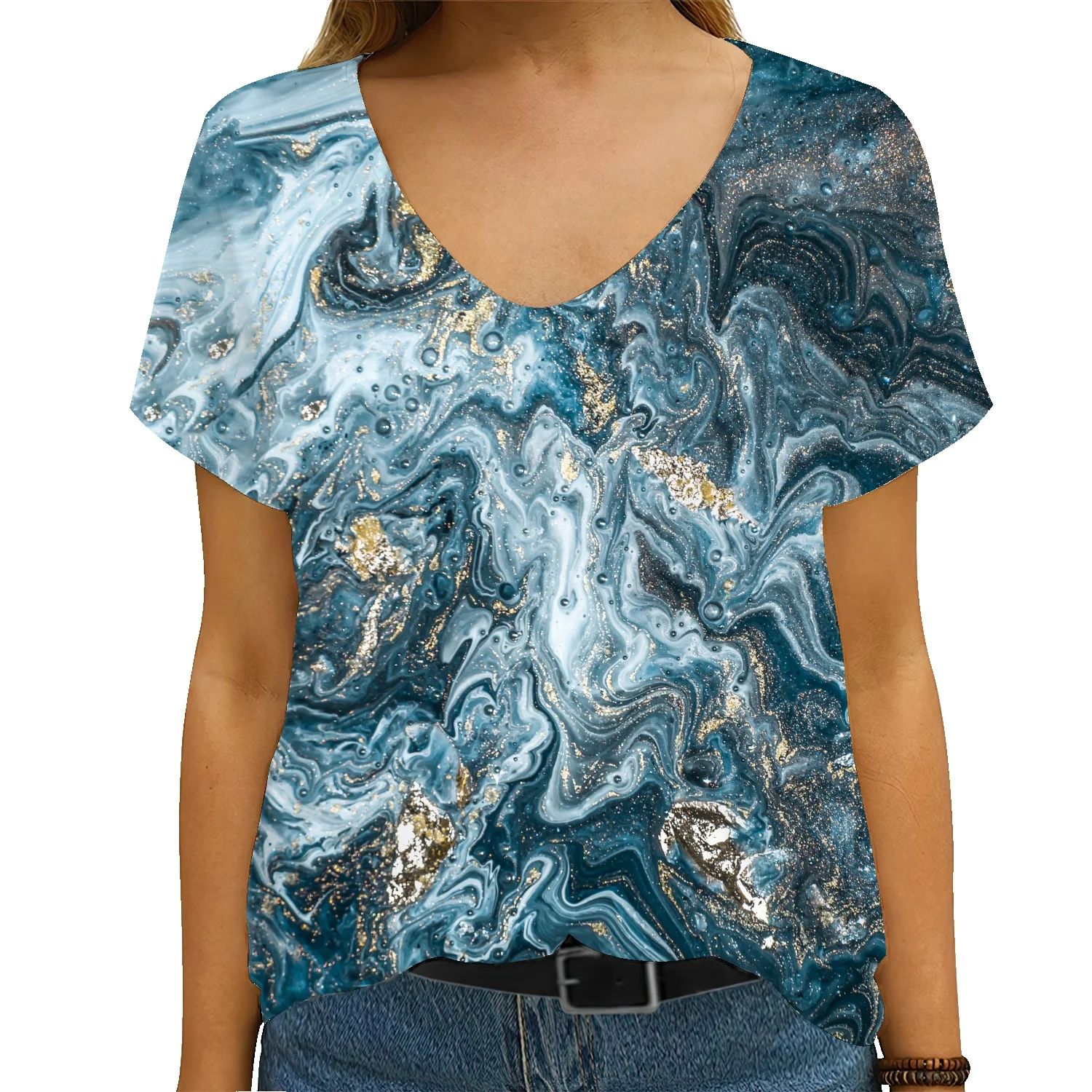 

Женская футболка с коротким рукавом, V-образным вырезом