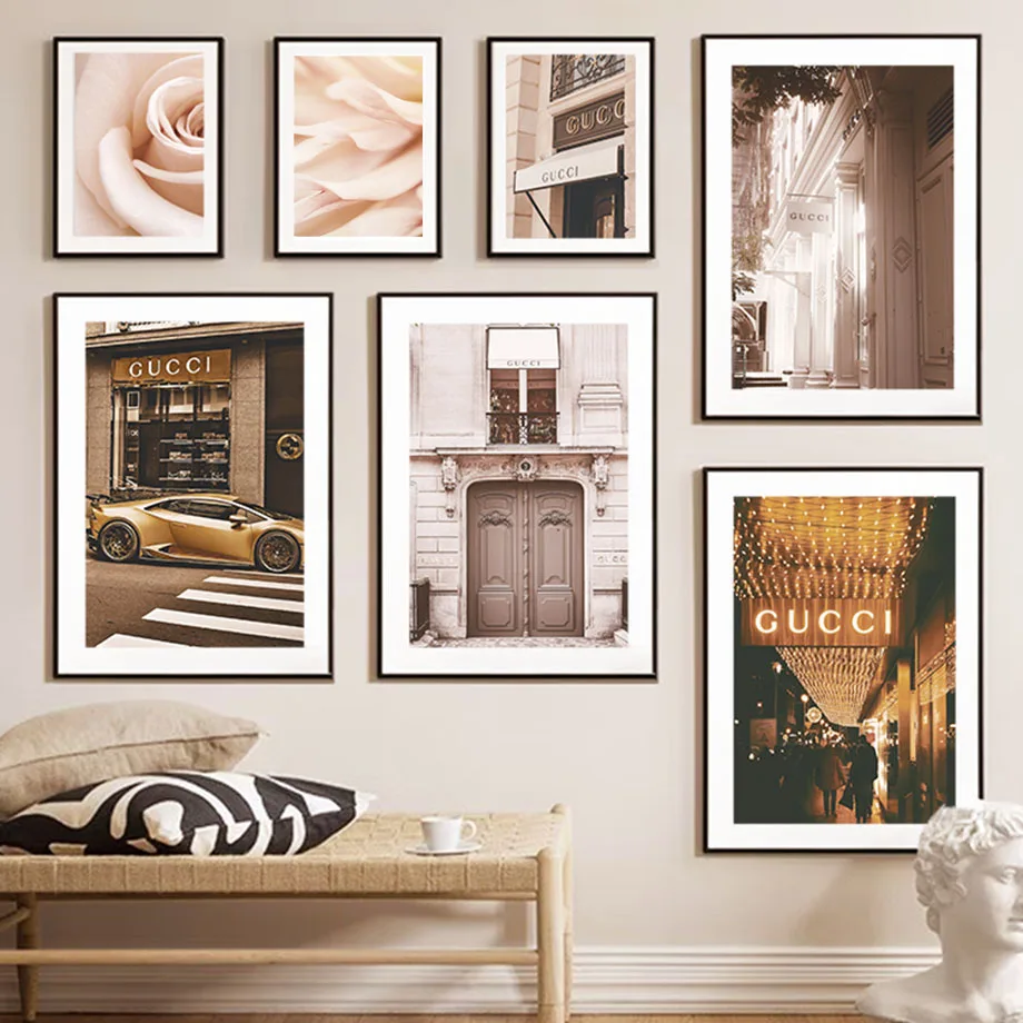 

Paris Rose Luxury Car Fashion City Landscape Wall Art Canvas Painting Nordic Posters And Prints Pictures For Living Room Decor