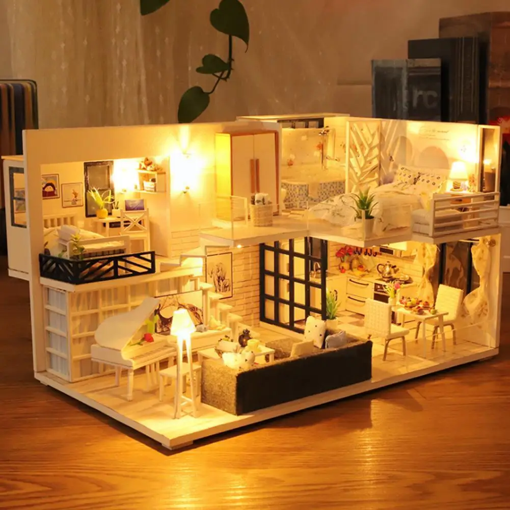 

Diy Assemble Wooden House Dollhouse Kit Wooden Miniature Led With Toys Furniture Lights Houses Dollhouse Miniature Gift Dol C0h4