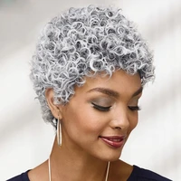 gnimegil kinky curly wigs for black women short synthetic natural afro colly wig grey color dark roots regular ladies wig bangs