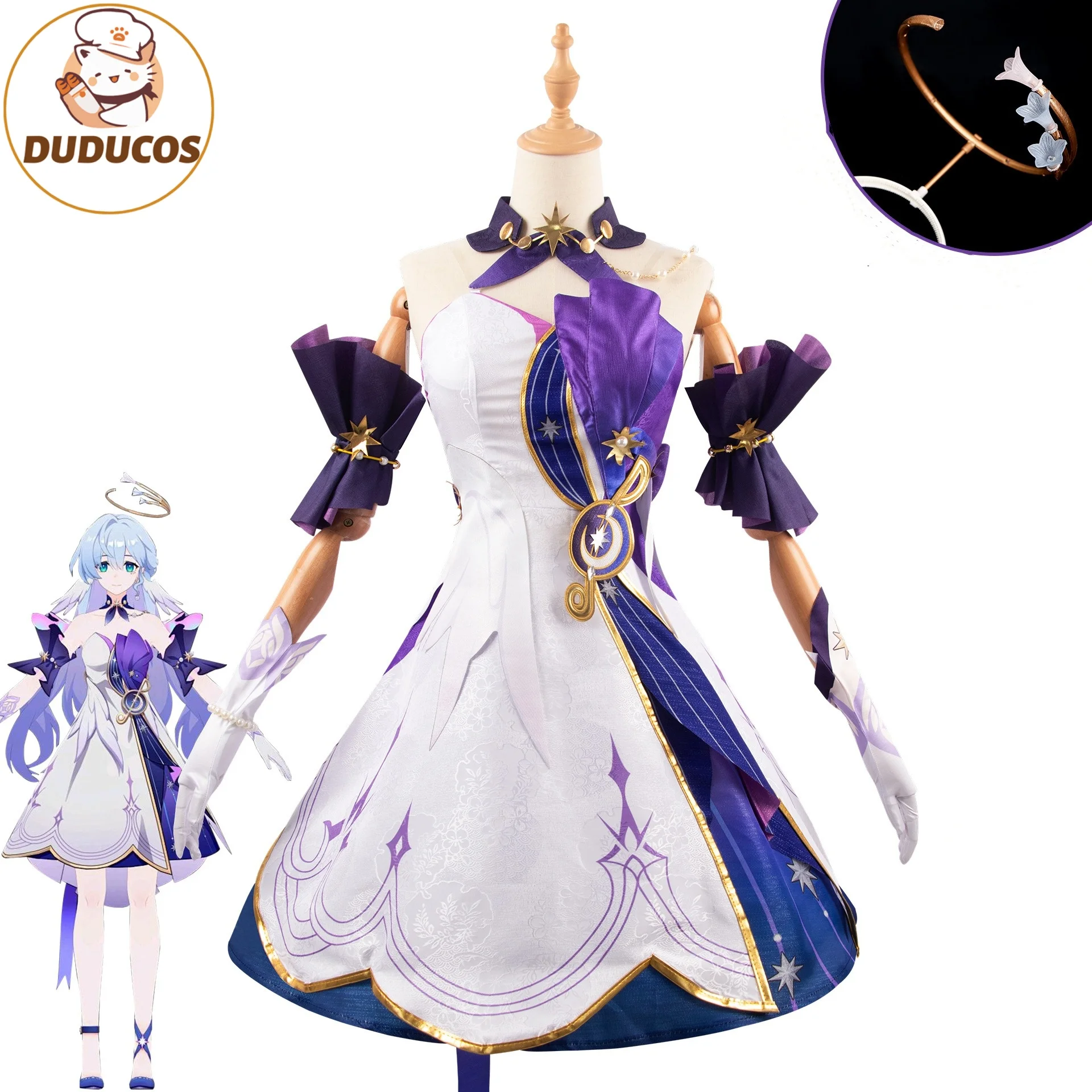 DUDU R Robin Cosplay Costume Dress Wig Honkai Star Rail Uniform Headwear Earrings Singer Sunday Halloween Party for Women Props