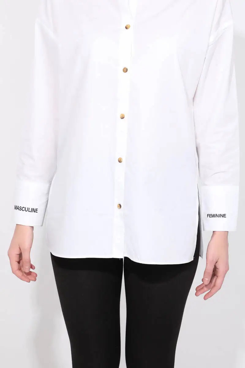 

Womens White Slit Boyfriend Shirt