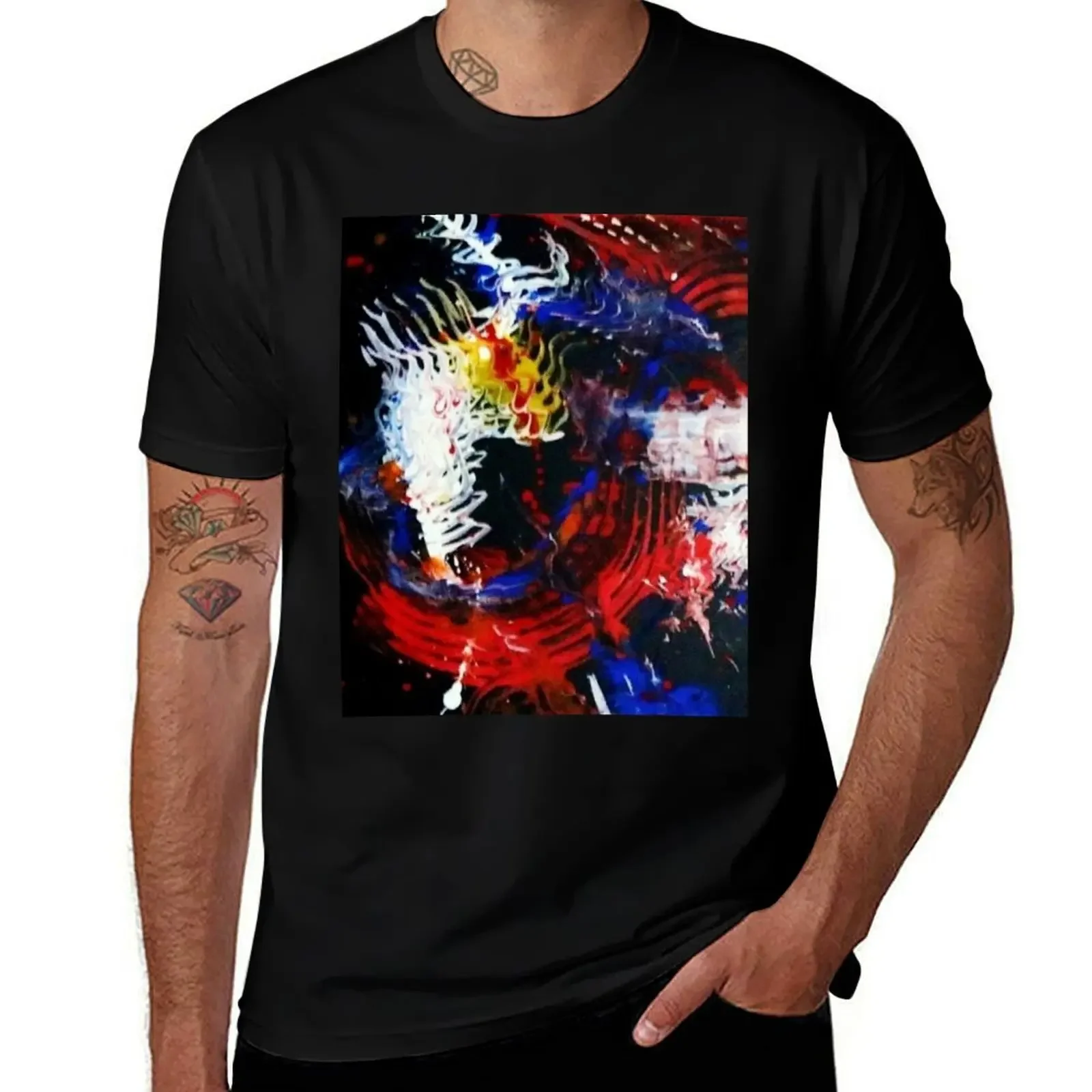 Joy abstract acrylic painting red blue white black yellow T-Shirt plus sizes football t shirt plain shirts men
