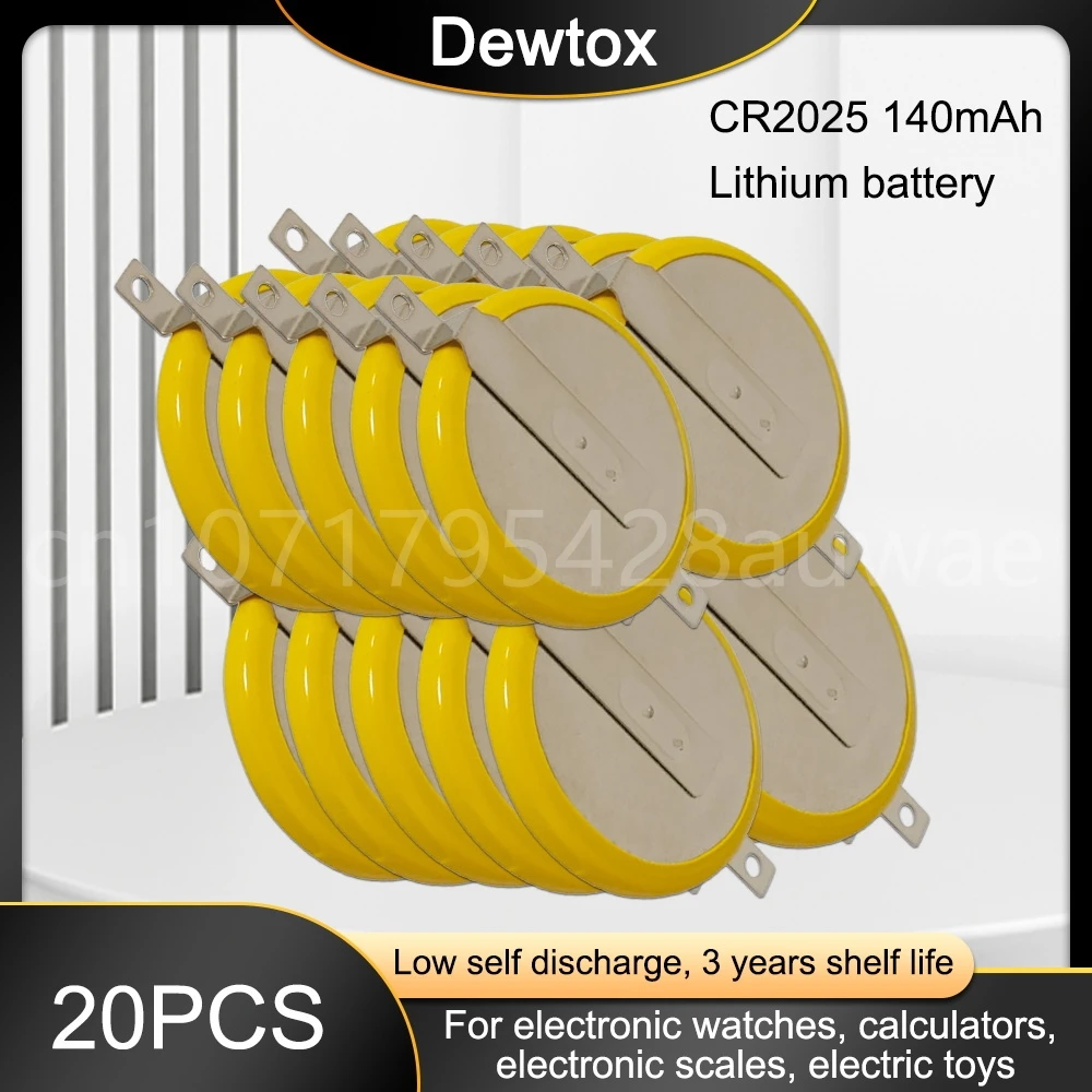 20 шт. CR2025 2 контакта для припоя 3 в, кнопочные элементы питания, вкладки 150 мАч, литиевая батарея для автомобильных ключей