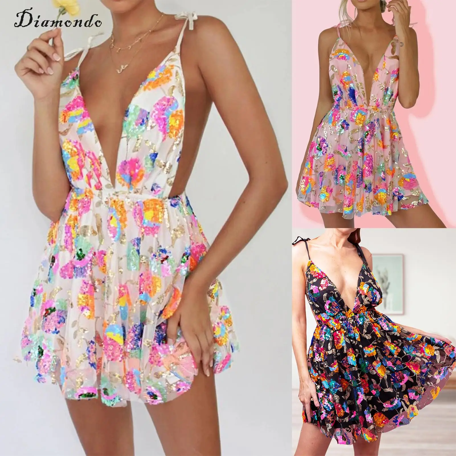 

Cocktail Party Dress Ladies Off Shoulder Women Spaghetti Strap Dress Sexy Style Slim Fit Deep V Neck Vacation Outfit