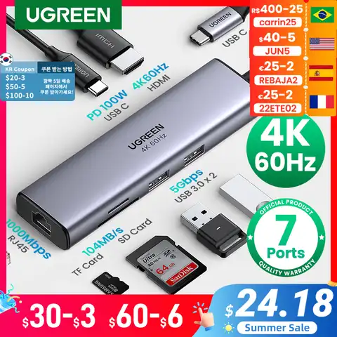 UGREEN USB C HUB 4K 60Hz Type C к HDMI 2,0 RJ45 USB 3,0 PD 100 вт адаптер для Macbook Air Pro iPad Pro M1 PC Аксессуары USB HUB