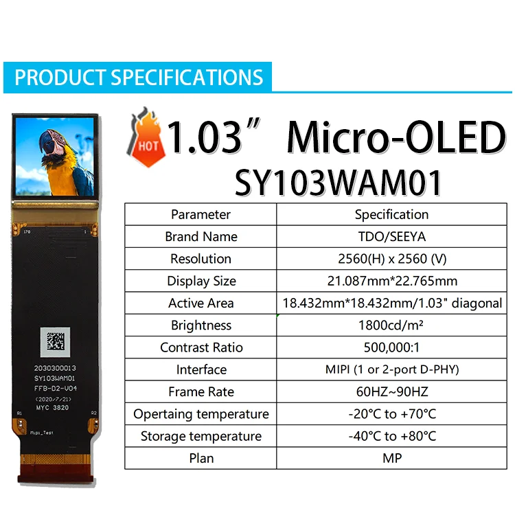 Фото 1,3-дюймовый SY130LJM01 3552*3552 4000 нит микро OLED для AR VR носимый дисплей EVF медицинские очки тепловое изображение №5
