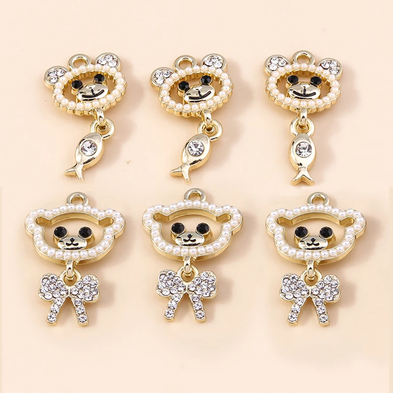 

4pcs Delicate Pearl Crystal Bear Fish Bowknot Charms Pendants for Dangle Earrings Bracelets Necklaces diy Jewelry Handmade