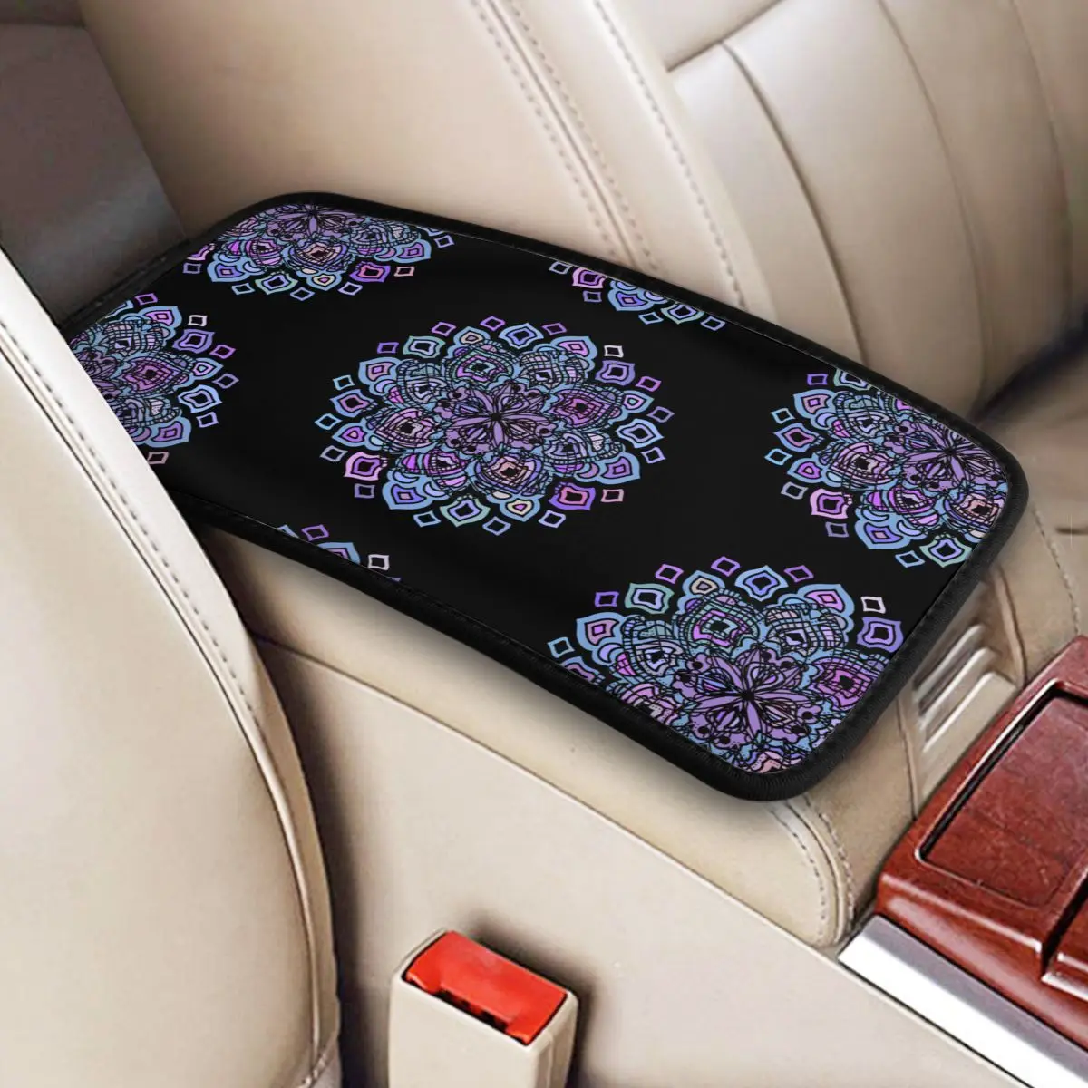 

Car Armrest Cover Mat Boho Mandala Center Console Cover Pad Chic Flower Spiritual Romantic Storage Box Pad Cushion Auto Interior