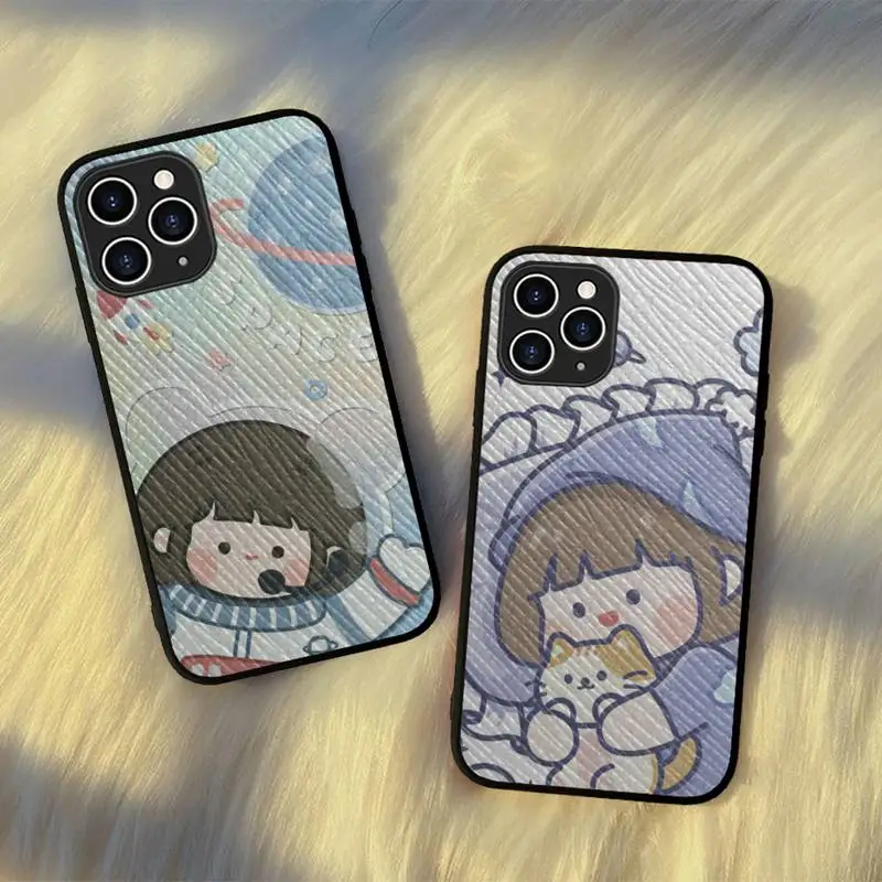 

Girl Cute Cartoon Phone Case Hard Leather Case for iPhone 11 12 13 Mini Pro Max 8 7 Plus SE 2020 X XR XS Coque
