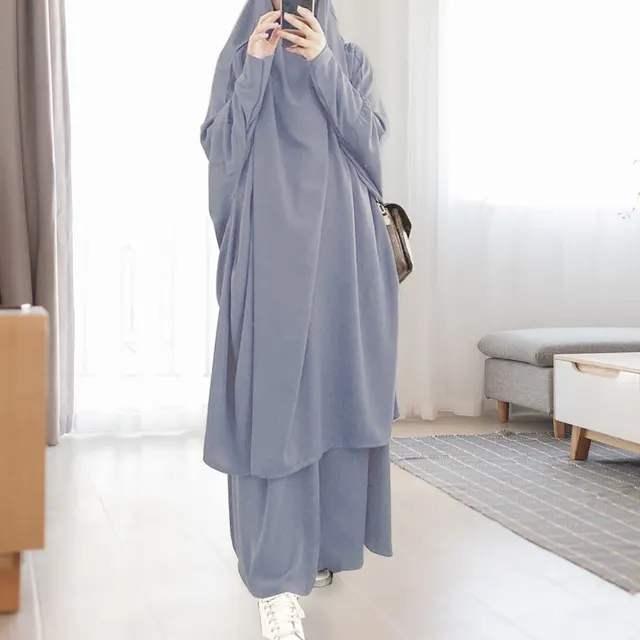 Muslim Sets Jilbab Abaya Dubai Clothes for Islam Women Large Hem Dresses Casual Solid Color Robe Traditional Festival Clothes 1