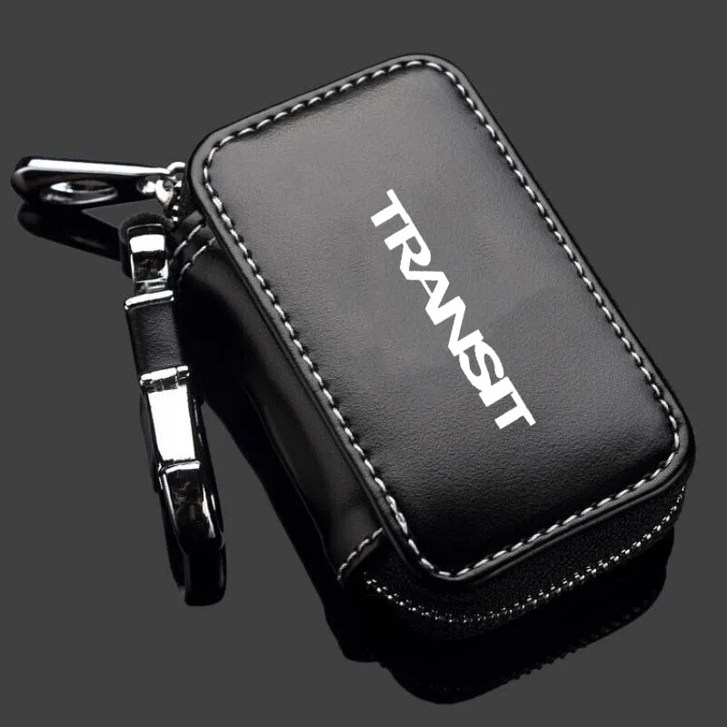 

Genuine Leather Car Key Fob Case Cover Keychain Zipper Bag Protection Shell For Ford Transit MK6 MK7 Car Accessories