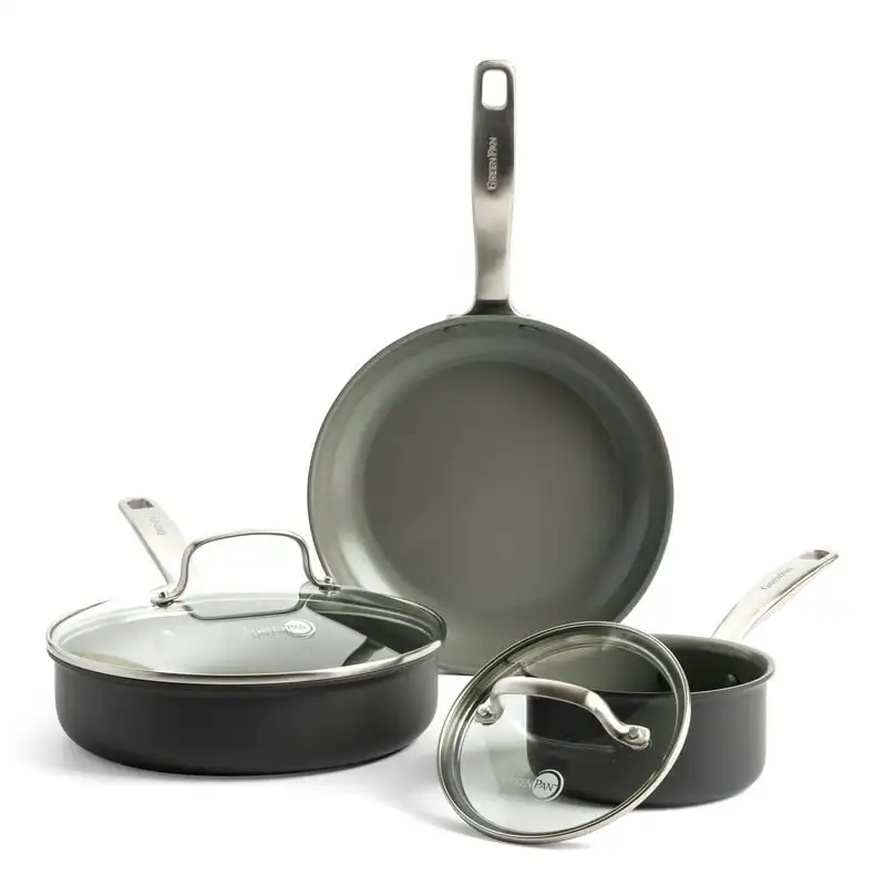 

Набор керамической антипригарной кухонной посуды из 5 предметов, черный цвет