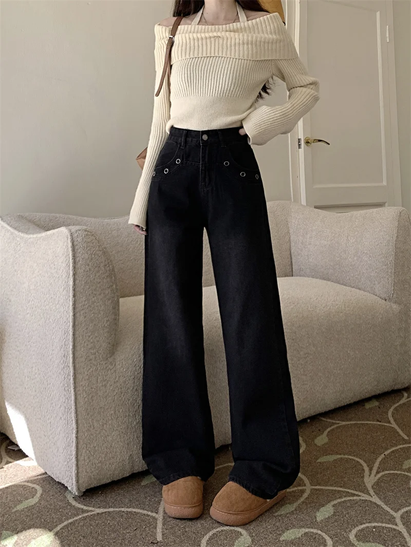 Уличная одежда WCFCX STUDIO широкие джинсы с высокой талией мешковатые синие