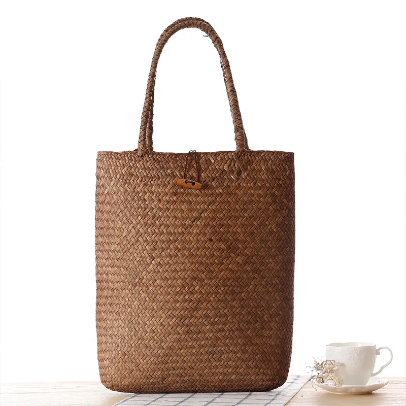 

Casual Rattan Women Shoulder Bags Wicker Woven Lady Handbags Vinatge Summer Beach Straw Bag Large Capacity Tote Bali Purses 2022