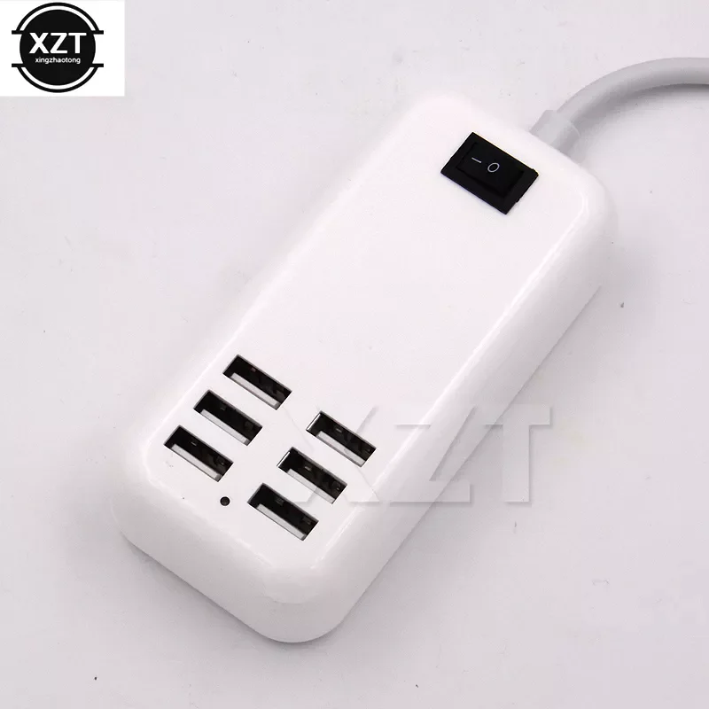 

6 Port Portable USB Hub Desktop Wall Charger AC Power Adapter EU Plug Slots Charging Extension Socket Outlet With Switch