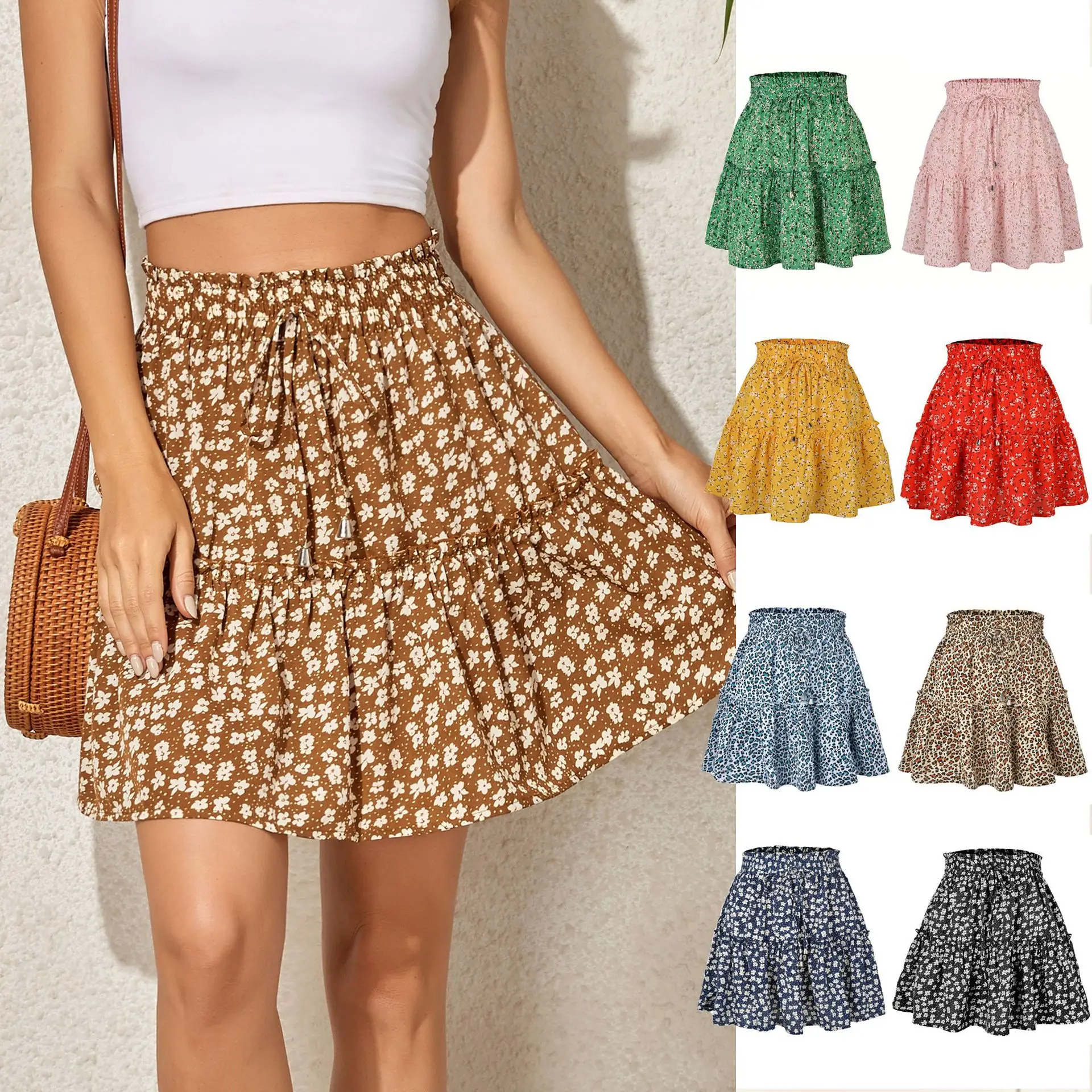 

Summer women's floral A-line skirt high waist fashion print skirt woman skirts