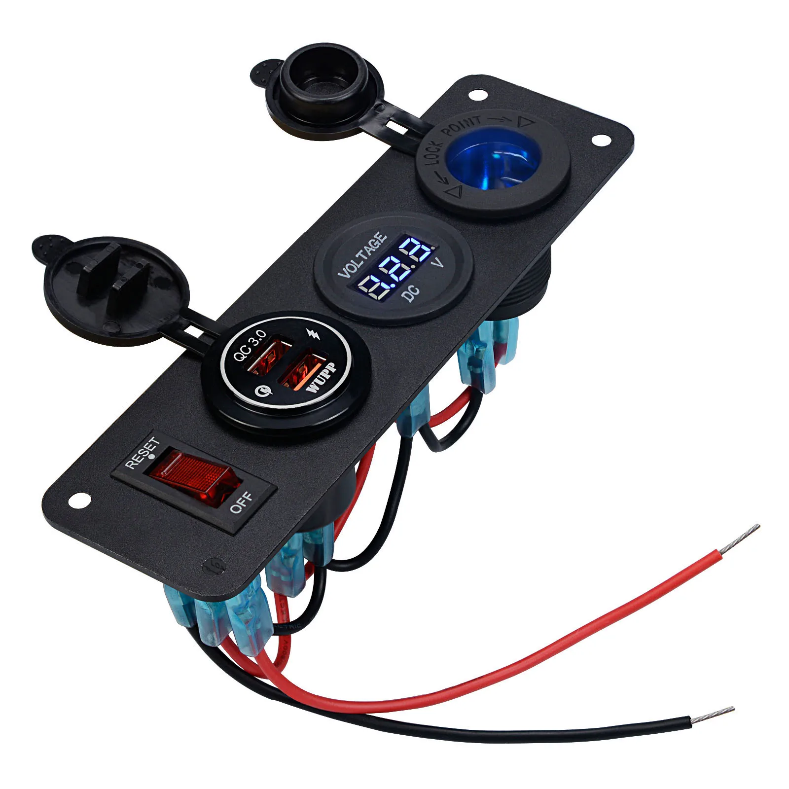 

4 In 1 QC 3.0 Fast Charger 12V/24V Power Outlet Plug Dual USB Cigarette Lighter Socket Waterproof Digital Voltmeter For Boat ATV