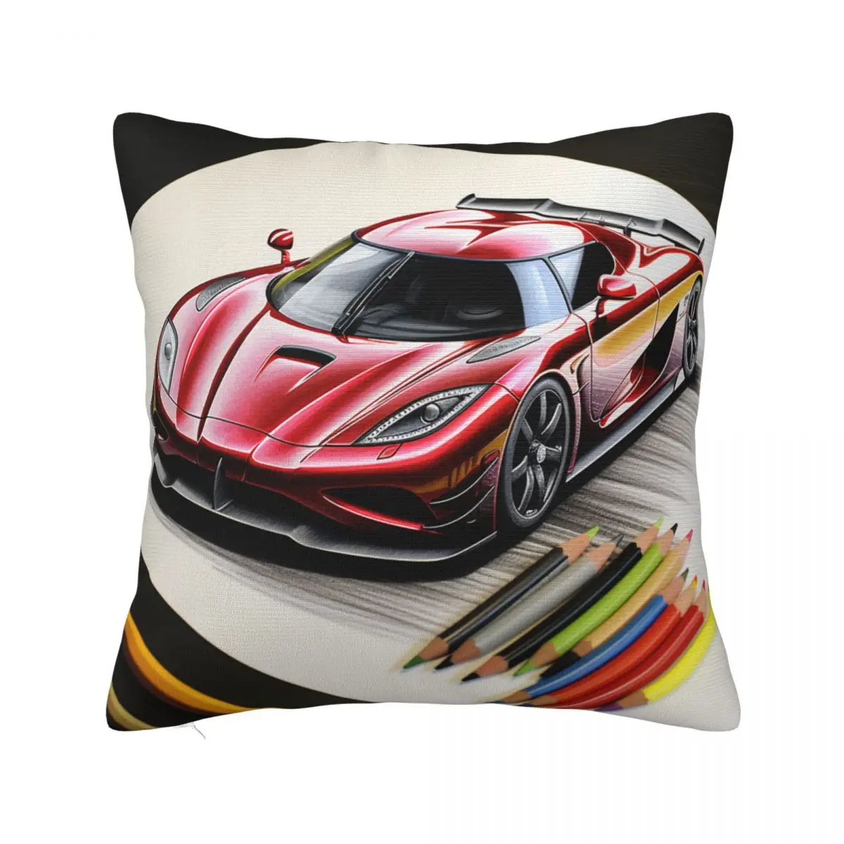 

Ultimate Sports Car Pillow Case Colored Cartoon Pencil Art Luxury Polyester Pillowcase Hugging Zipper Summer Cover