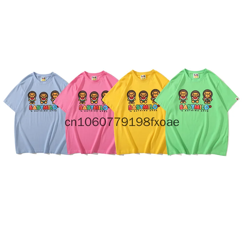 

Fashion BAPE Summer New Monkey Eat Watermelon Print Japanese Tide Brand Men's and Women's Cotton Short-sleeved T-shirt