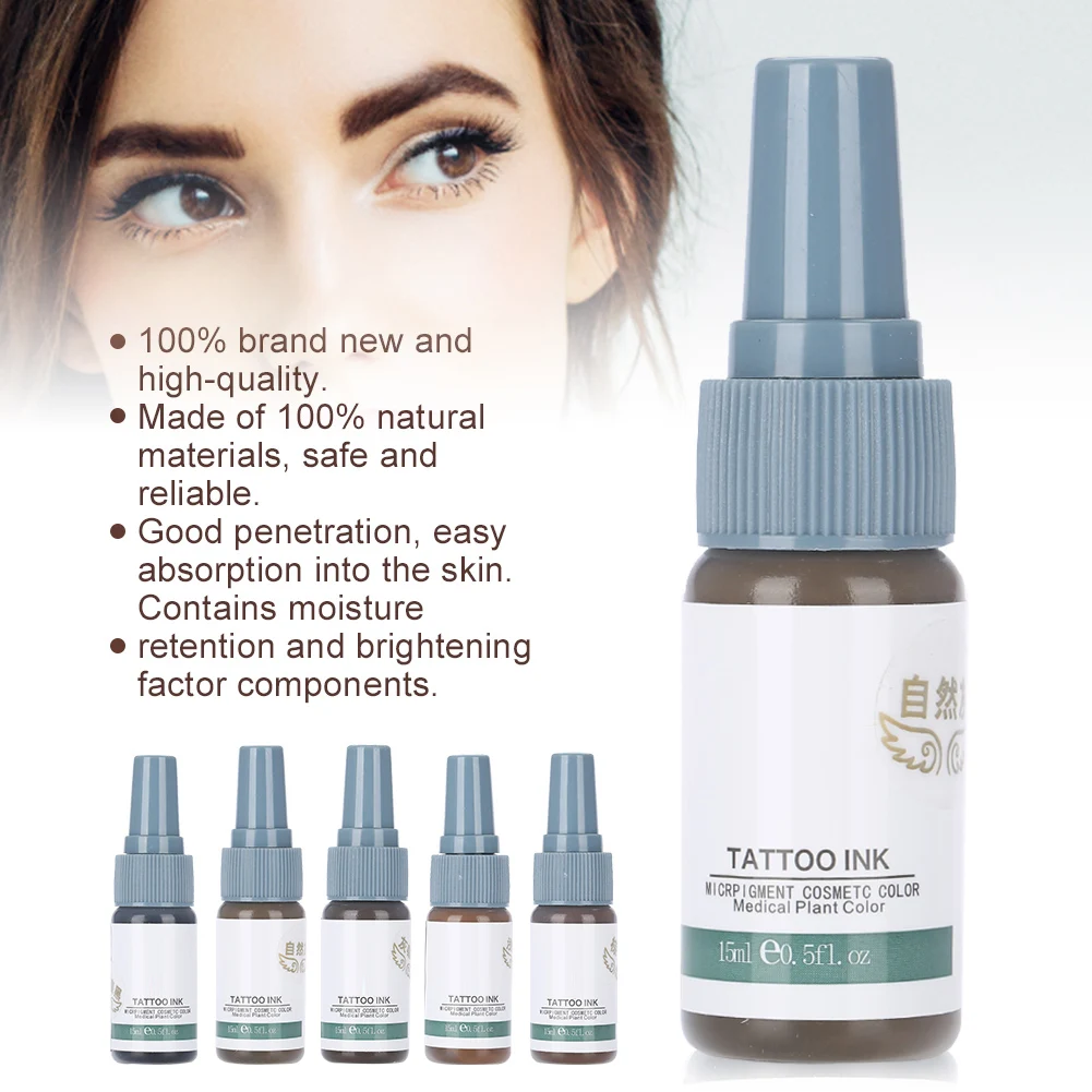 

5 Colors New Safe Natural Tattoo Pigment Pure Organic Microblading Tattoo Ink Color For Makeup Beauty Tool Supplies 15ML/Bottle