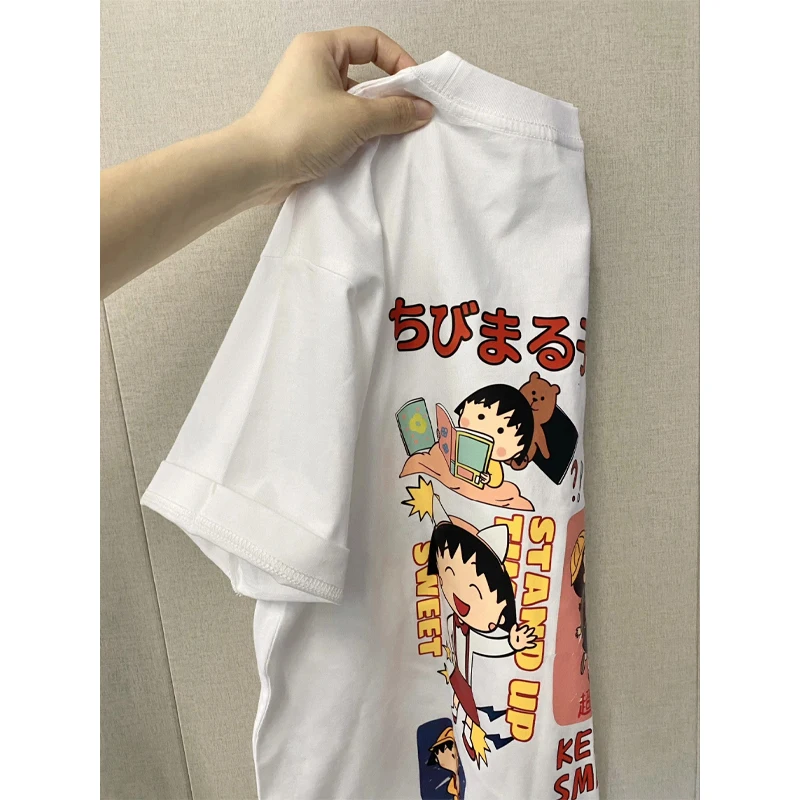 

Cotton Kawaii Cartoon Anime Chibi Maruko-Chan Round Neck Short-Sleeved Printed T-Shirt Summer Casual Loose Couple Cute Clothes