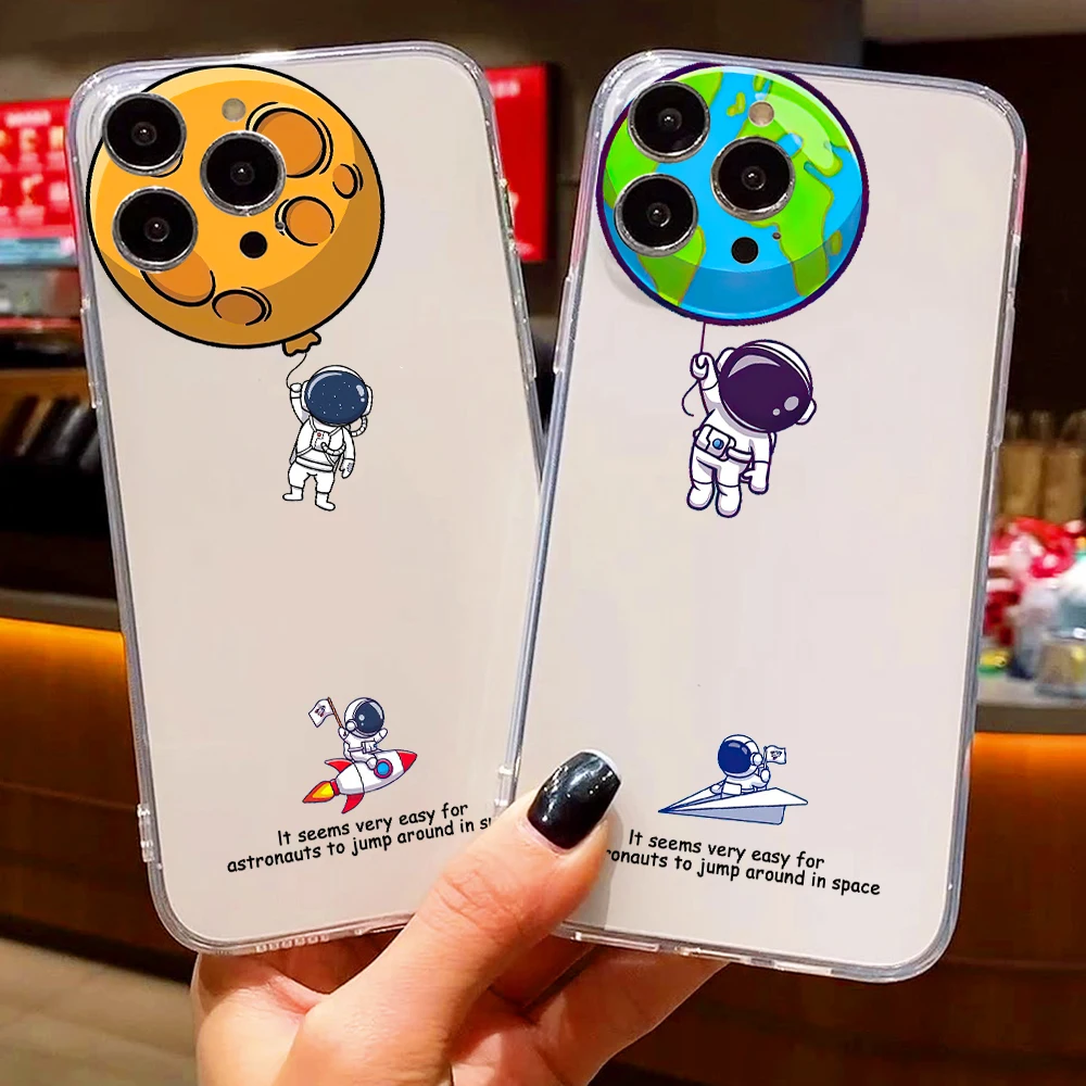 

Cartoon Astronaut Luxury Ultra Thin Clear Phone Case For Apple iPhone 11 12 13 Pro Max 12 13 Mini X XR XS Max SE 6 7 8 Plus