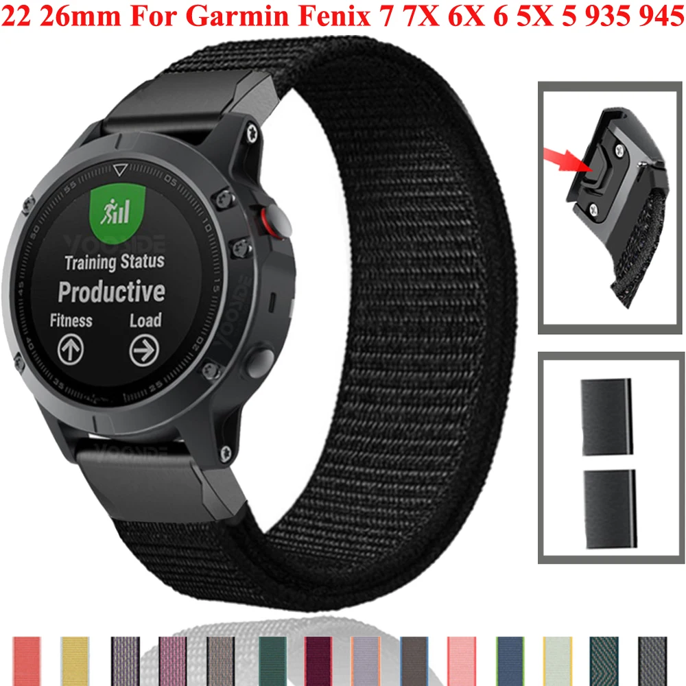 Ремешок нейлоновый для наручных часов Garmin Fenix 6 7 5 6X 7X 5X plus 3 3HR Forerunner 935 945