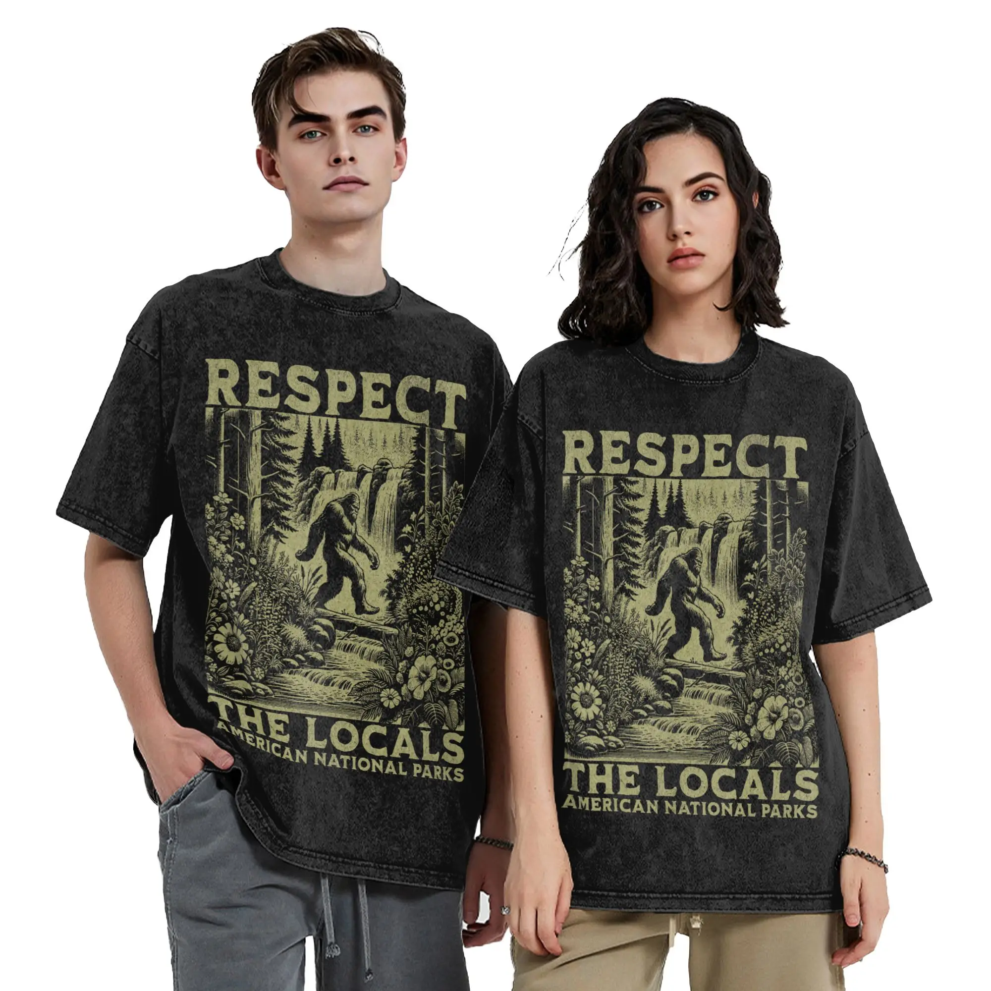 Фото Футболки Respect The Locals Bigfoot Sasquatch в стиле хип-хоп, с эффектом потертости, уличная мода, новинка для мужчин и женщин, уличная одежда №4