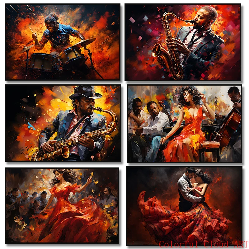 Граффити Африканский Джаз саксофон труба танцевальный барабан постеры