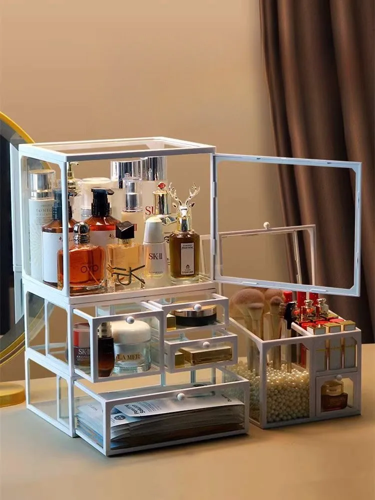 

King-size Cosmetic Storage Box Desktop Dustproof Skincare Organizer Clear Glass Storage Rack Lipstick Organizer organizer
