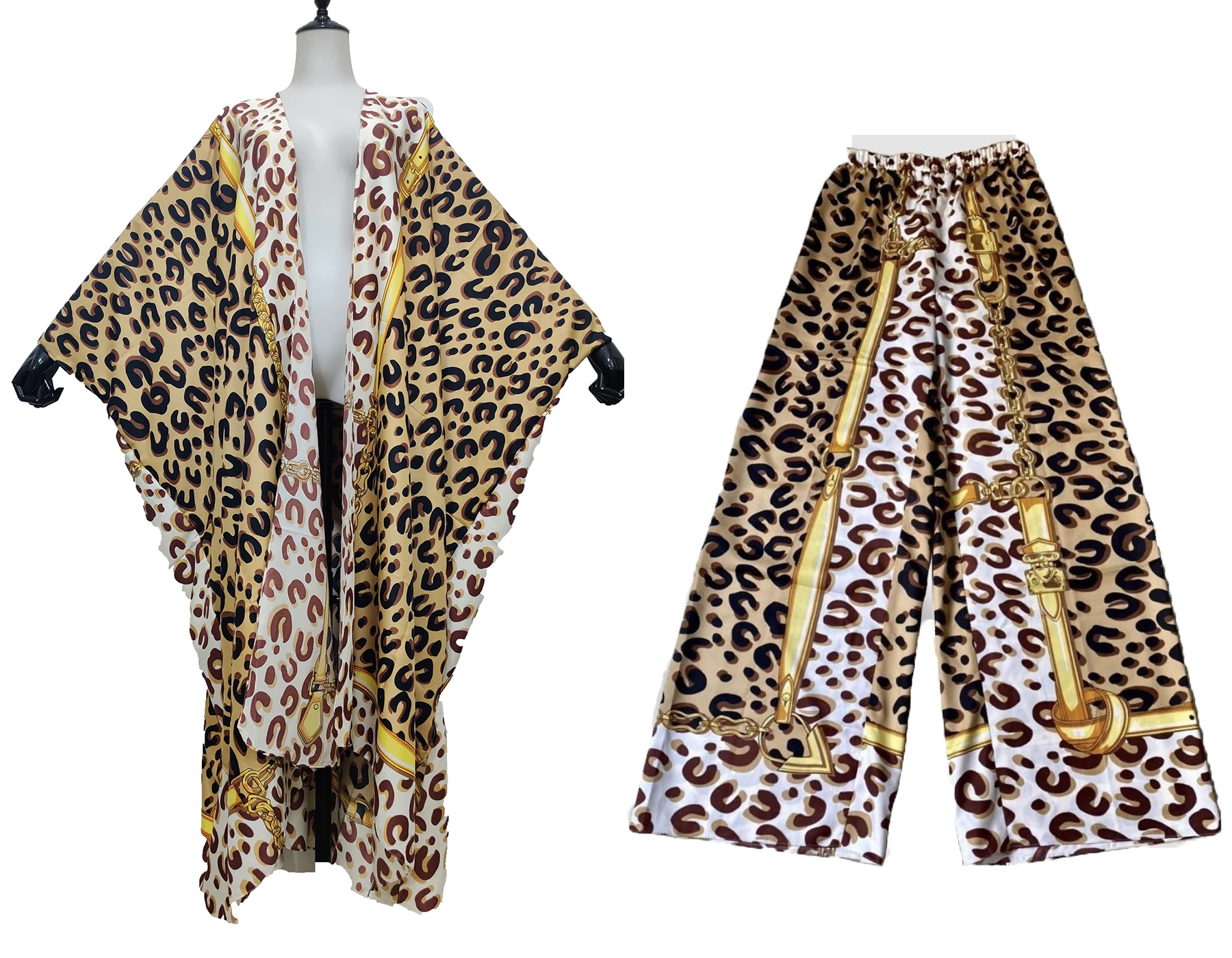 

New Multicolor Kuwait Fashion Printed Twill Silk Muslim Two Piece Suit For Women Dashiki African Lady Kimono& Pants