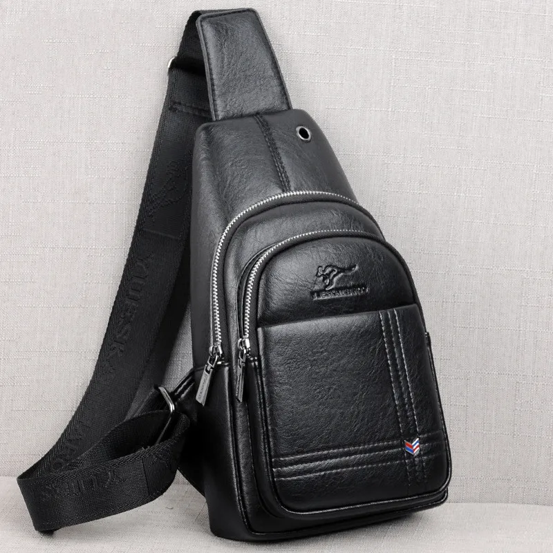 Модная кожаная мужская нагрудная сумка