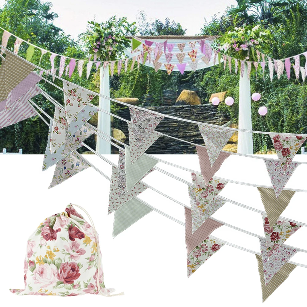 

42Pcs Pennant Banner 39ft Multicolor Flag Pennant Floral Fabric Bunting Flags Triangle Bunting Banner Vintage Bunting Pennant