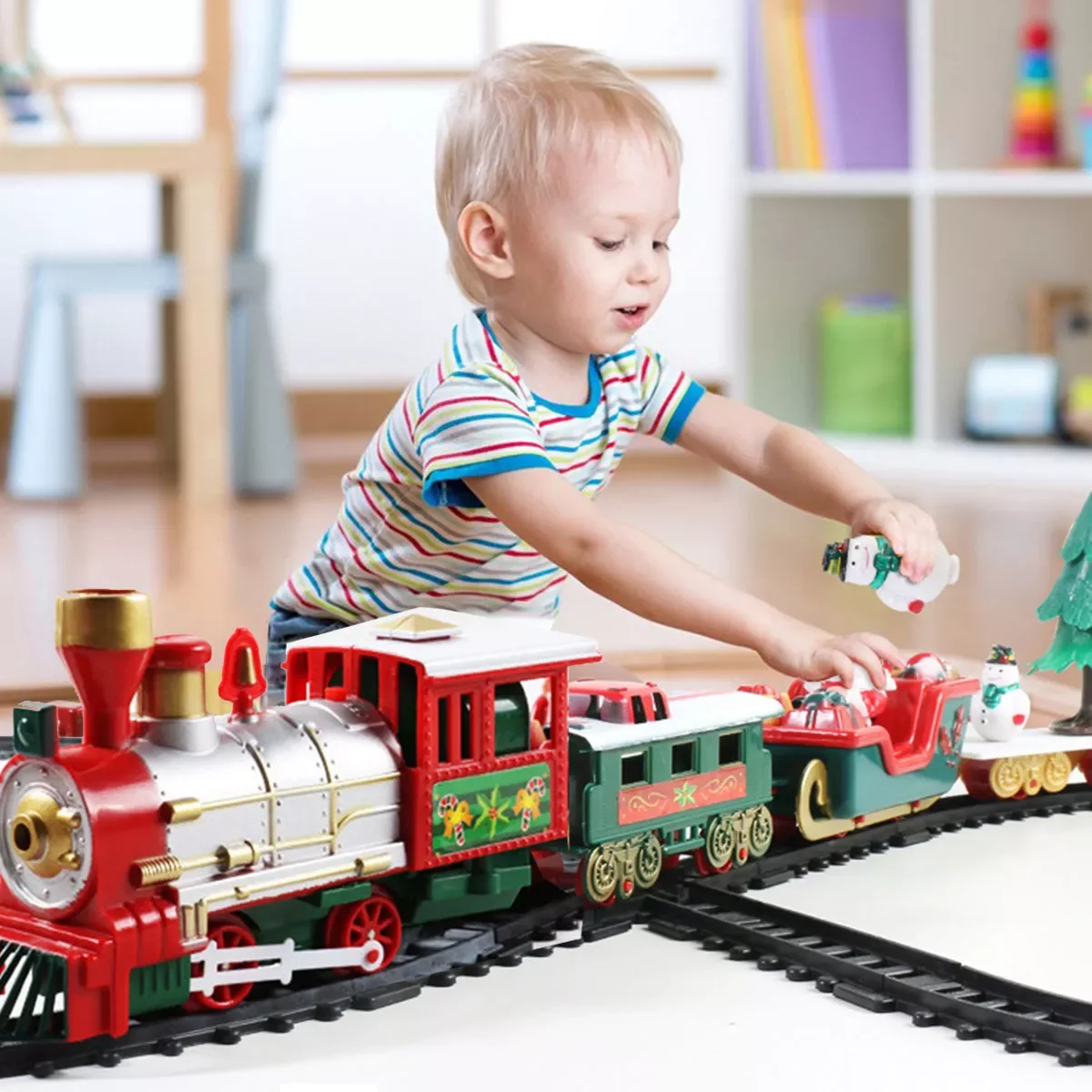 

2022 Christmas Electric Rail Car Train Toy Children's Electric Toy Railway Train Set Transportation Building Toys New Year G