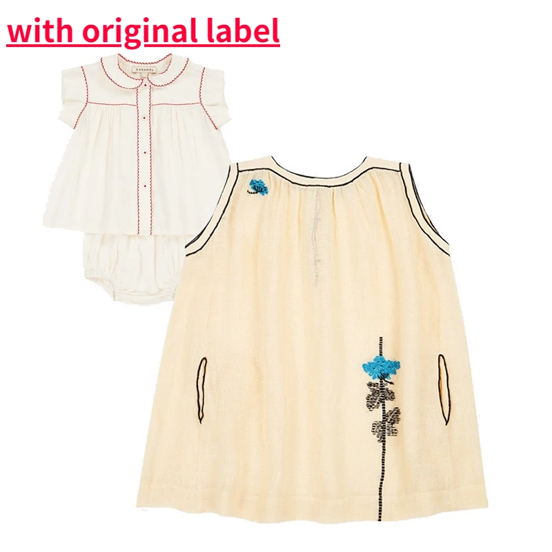 Newborn Suit Summer New CBC Hemp Cotton Series Sleeveless Linen Dress Embroidery Short-sleeved Top Baby Top Bloomer Suit