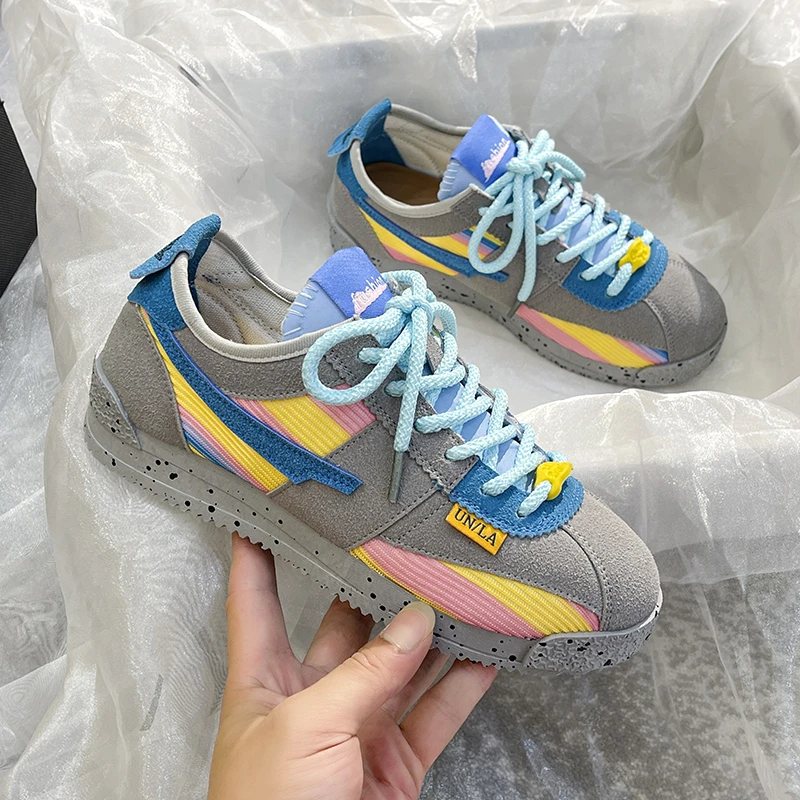 

BKQU 2022 Fashion Color Matching Rainbow Casual Sports Shoes Student Office Worker All-match Women's Shoes Sneakers