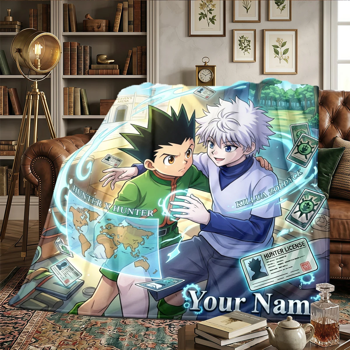 Фото Фланелевое одеяло с принтом Hunter x Hunter - теплое и удобное, подходит для спальни, дивана, кровати, кресла, пикника, путешествий - HE43 №3