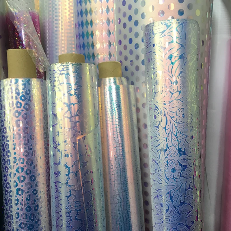 Прозрачный голографический текстурированный ПВХ синтетический кожаный