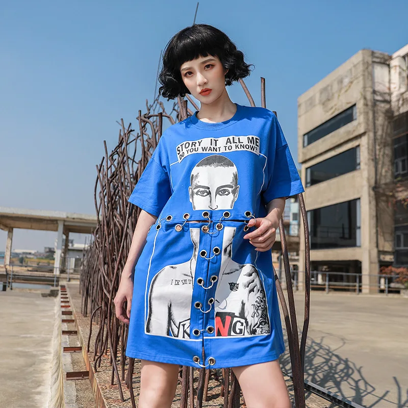 

Summer Women Short Sleeve T-shirts Y2k Clothes Anime Top Tees Hollow Out Metal Ring Cotton Loose Tshirts