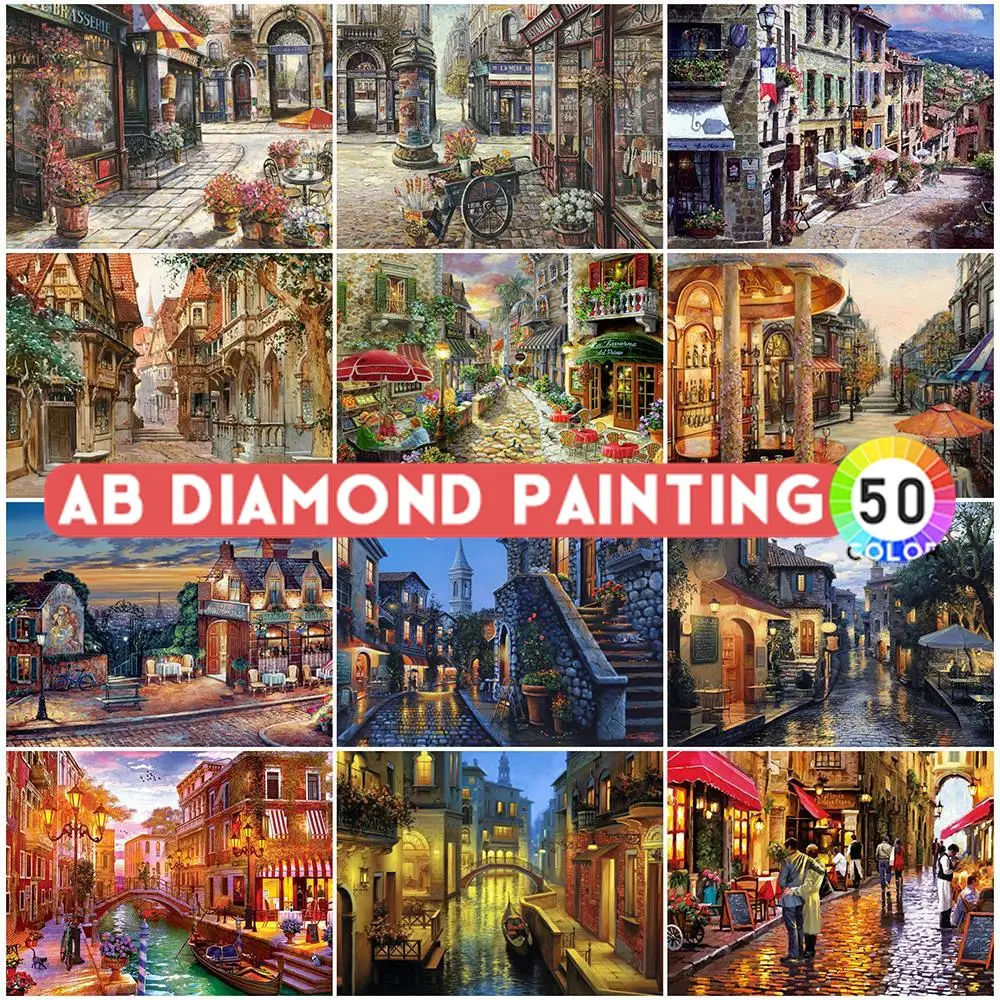 

AB Drills Diamond Painting 5D DIY Street Embroidery Picture Of Rhinestones Landscape Needlework Decor Wall Stickers Art Kit