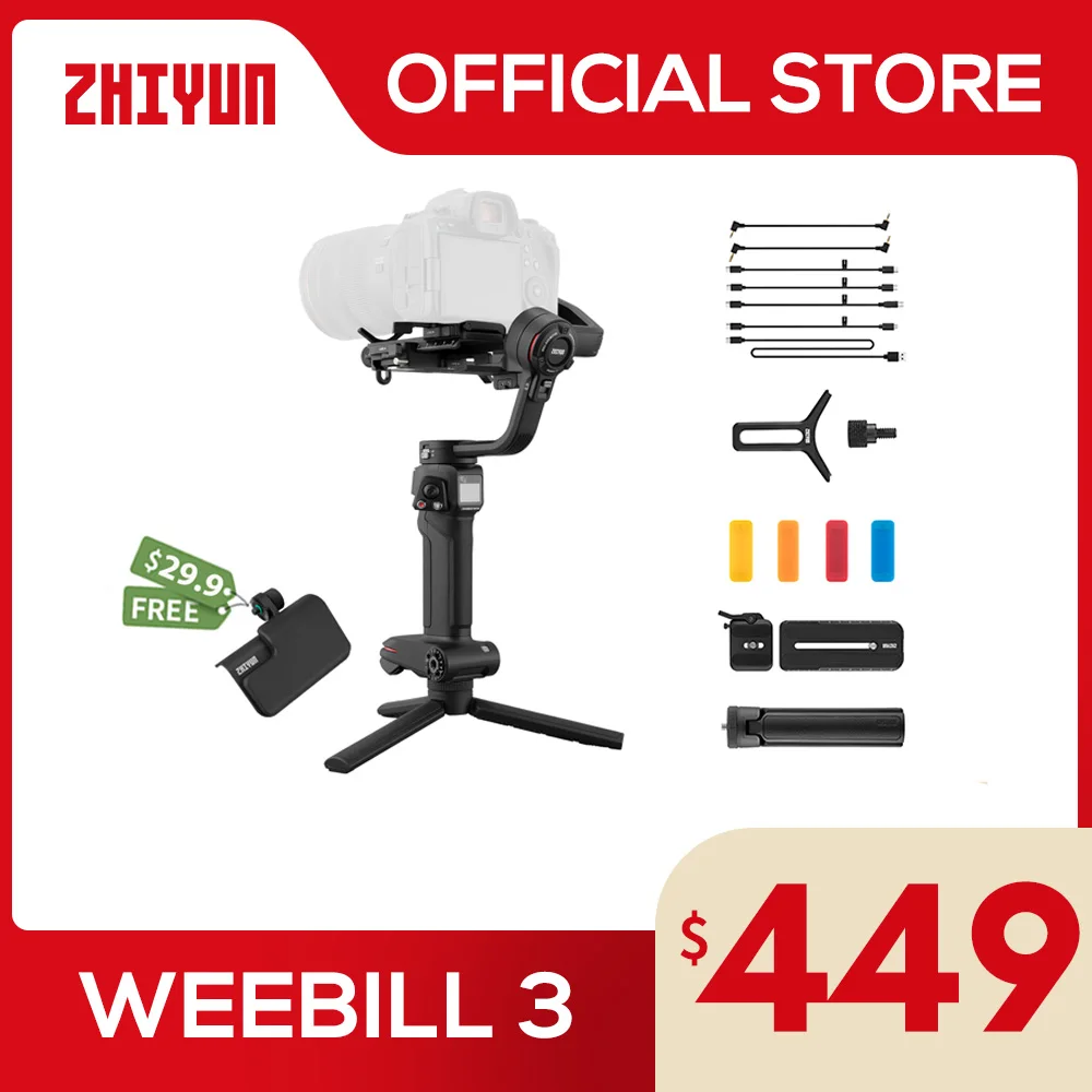 ZHIYUN Official Weebill 3【Get Free Wrist Rest】Camera Gimbal 3-Axis Handheld Stabilizer for Canon/Sony/Panasonic/Nikon VS DJI