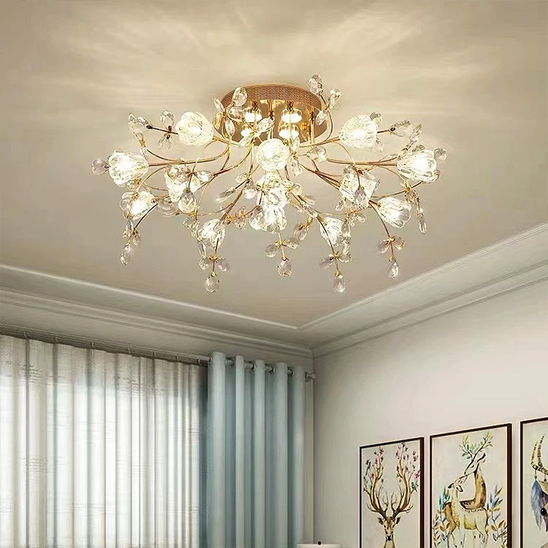 Led G4 Modern Flower Glass Crystal Pendant Ceiling Lamp Round Golden Bedroom Indoor Light For Living Room Art Luxury Luminaire