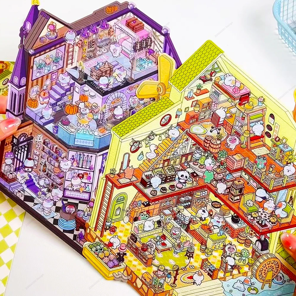 Плюс Размер Замок Тема Миниатюрная Сцена Наклейка 2.5D 3D Ландшафтный Дизайн