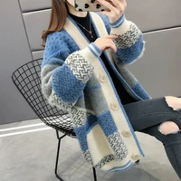 mink velvet knitted cardigan jacket womens 2022 new loose ladies sweater outerwear spring and autumn all match button jacket